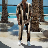 Fashion Print Two Piece Set Men Summer Short Sleeve Lapel Button Shirts And Straight Pants Suit For Mens Outfits Casual Clothing