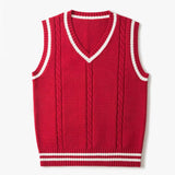 Sweater Vest Men Thicken V-neck Sleeveless Knitted Sweaters Vests Striped Retro Preppy-style Simple Chic Loose Casual All-match