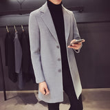 Men Long Cotton Coat Autumn Winter New Wool Blend Pure Color Casual Business Fashion Slim Windbreaker Jacket Men Clothing