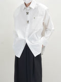 Design Sense Long Sleeve Lapel Shirt for Men New Metal Butterfly Lock Loose Casual Shirt Korean Fashion Blouses