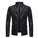 Men's Spring and Autumn New Business Casual Slim Long-sleeved Pu Leather Jacket Jacket Side Seam Pocket Zipper Solid Color