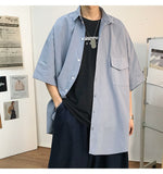 Gotmes Summer New Fashion Loose Solid Shirts Men's  Casual Short Sleeve Shirts Turn-down Collar Clothing Blouses Tops Q02