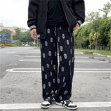 Harajuku Fahion Print Drawstring Casual Corduroy Men Baggy Pants Hip Hop Straight Sweatpants Male Loose Trousers