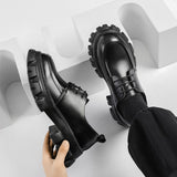 Male Leather Shoes Men New Chunky Platform Retro Work Shoes Spring Autumn Derby Shoes Low Top Man Casual Flats