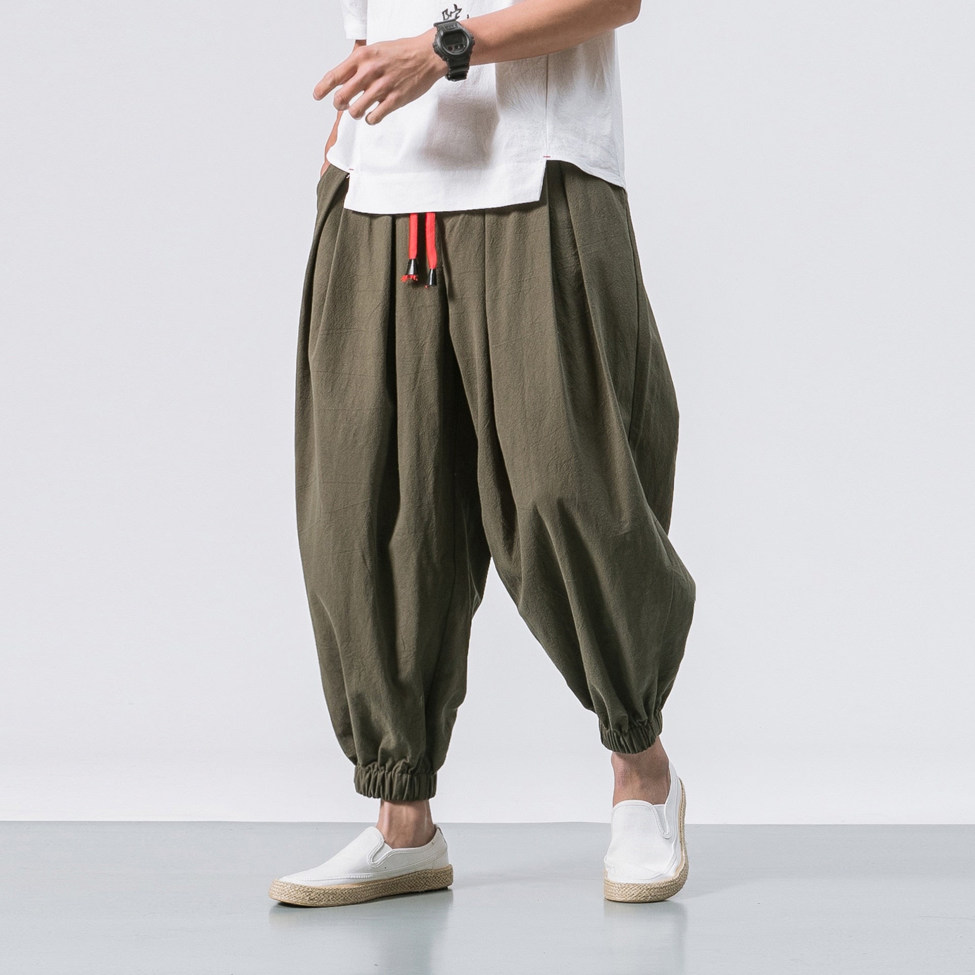 New Chinese Style Harem Pants Men Streetwear Casual Joggers Mens Pants Cotton Linen Sweatpants Ankle-length Men Trousers M-5XL