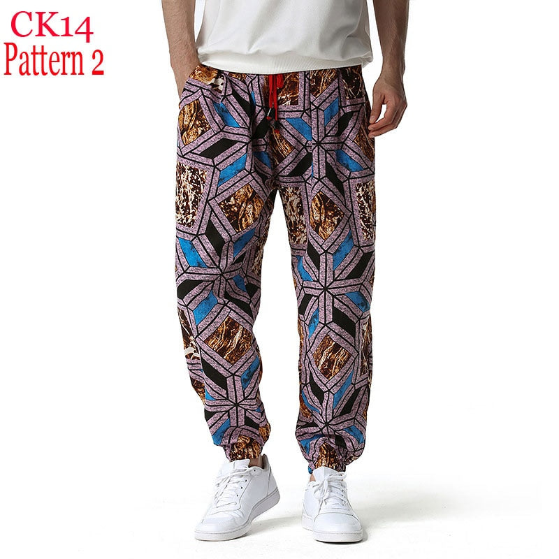 Fashion Traditional Nation Print Cotton Linen Joggers Pants Men Hip Hop Harem Trousers Mens Hippie Casual Streetwear Sweatpants
