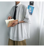 Gotmes Summer New Fashion Loose Solid Shirts Men's  Casual Short Sleeve Shirts Turn-down Collar Clothing Blouses Tops Q02