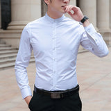 Brand New Men Shirts Business Long Sleeve Stand Collar Cotton Male Shirt Slim Fit Popular Designs Men's Fahion