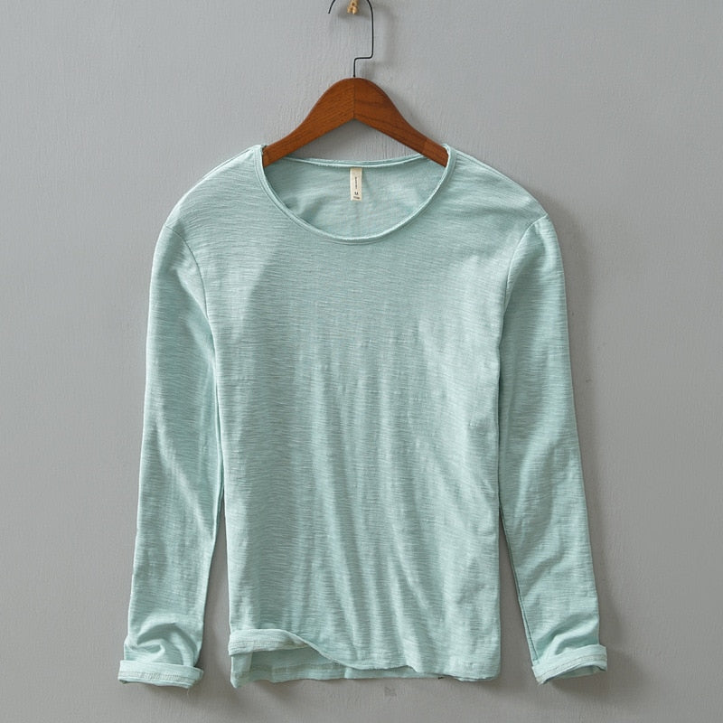 New  Autumn Solid Color Long-sleeved T-shirt Men's Casual Bottoming T-shirt Male Cotton Crew Neck T-Shirt