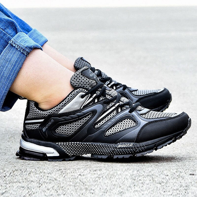 New Arrival Classics Style Men Running Shoes Cow Split Mesh Men Sport Shoes Lace Up Outdoor Jogging Shoes