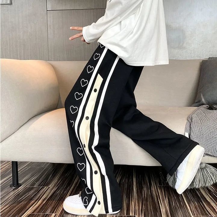 Harajuku Wide leg Sweatpants Male Oversize Men Streetwear Side Button Baggy Pants Casual Sport Split Basketball Track Trousers