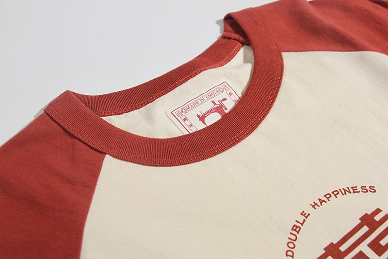 Akkad Kuti Summer New Stitching Raglan Sleeve Man Retro Tshirt Women Casual Chinese Printing T-shirts Student Green Red Tee