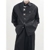 Design Sense Long Sleeve Lapel Shirt for Men New Metal Butterfly Lock Loose Casual Shirt Korean Fashion Blouses