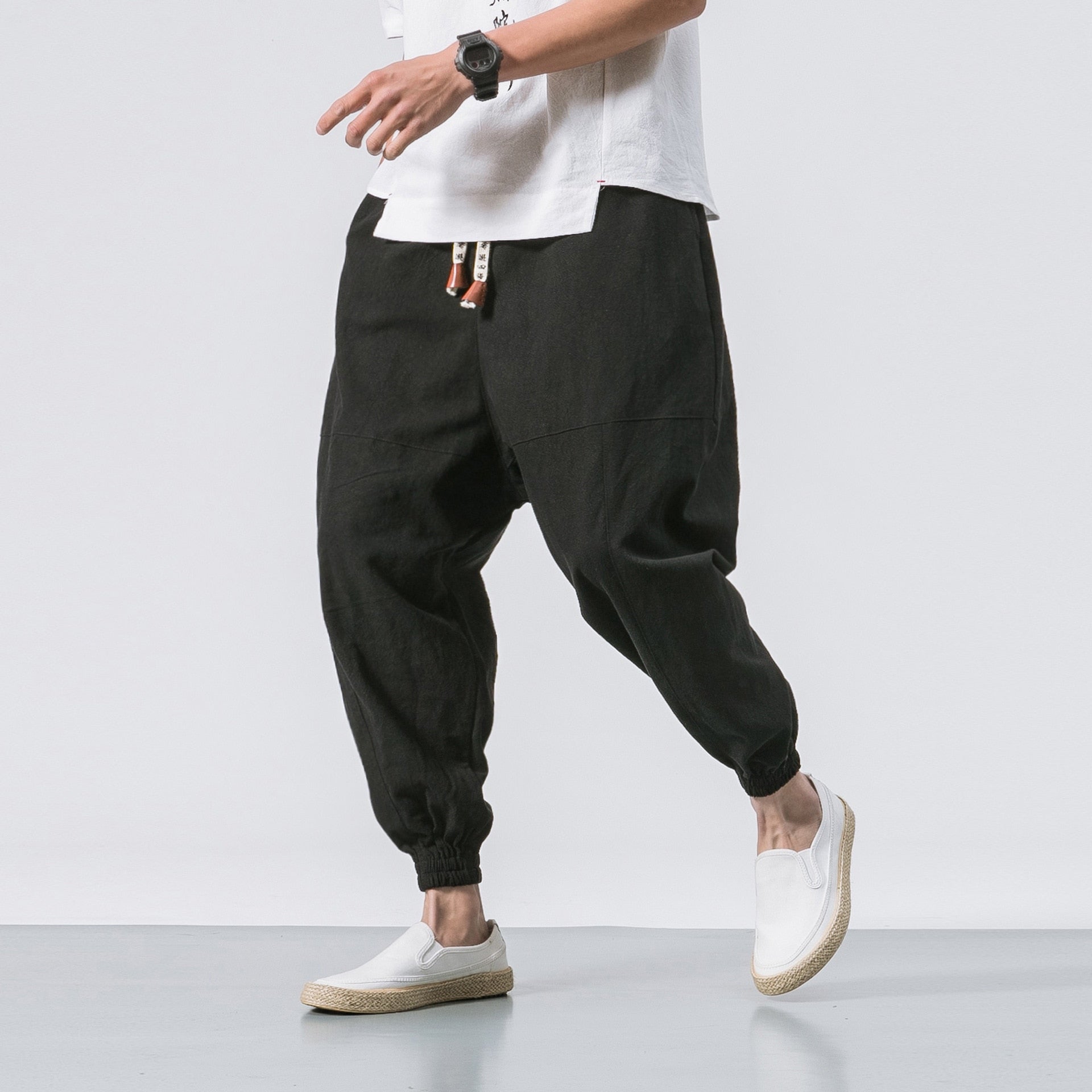 New Chinese Style Harem Pants Men Streetwear Casual Joggers Mens Pants Cotton Linen Sweatpants Ankle-length Men Trousers M-5XL