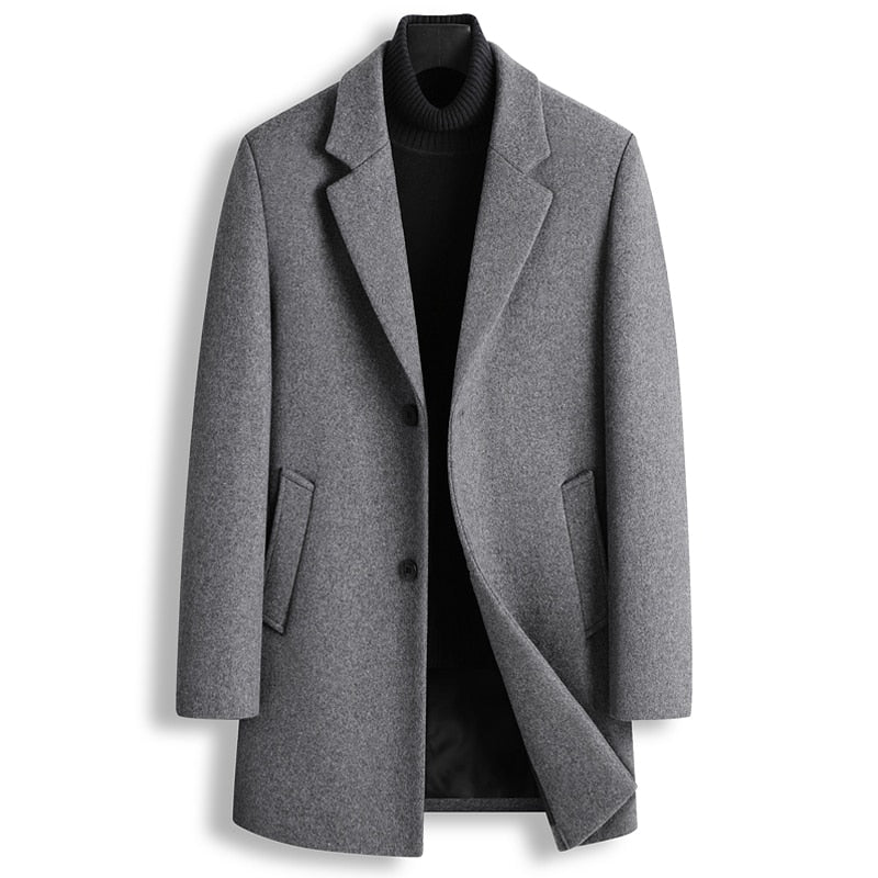 Autumn and Winter New Men's Italian Style Elegant and Fashionable Mid-length Simple Business Casual Slim Woolen Coat Coat