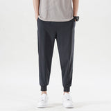 New Summer Men'S Casual Ice Silk Pants Korean Trend Loose Straight Tube Thin Harlan Trousers Quick Drying 9-Point Sweatpants