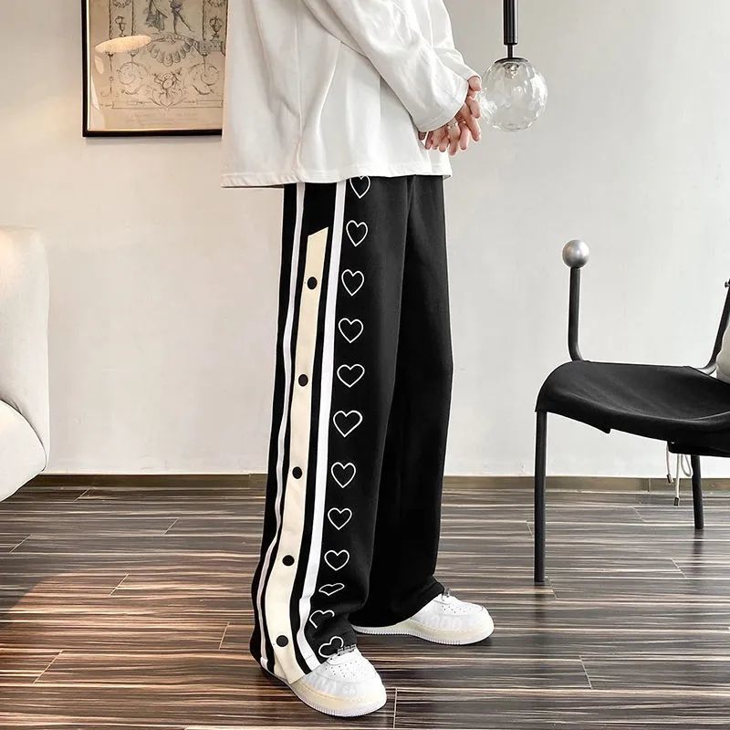 Harajuku Wide leg Sweatpants Male Oversize Men Streetwear Side Button Baggy Pants Casual Sport Split Basketball Track Trousers