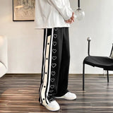 Harajuku Wide leg Sweatpants Male Oversize Men Streetwear Side Button Baggy Pants Casual Sport Split Basketball Track Trousers