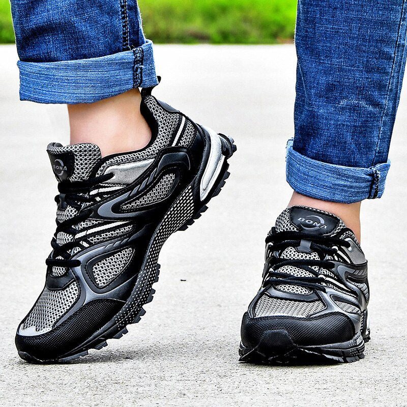 New Arrival Classics Style Men Running Shoes Cow Split Mesh Men Sport Shoes Lace Up Outdoor Jogging Shoes