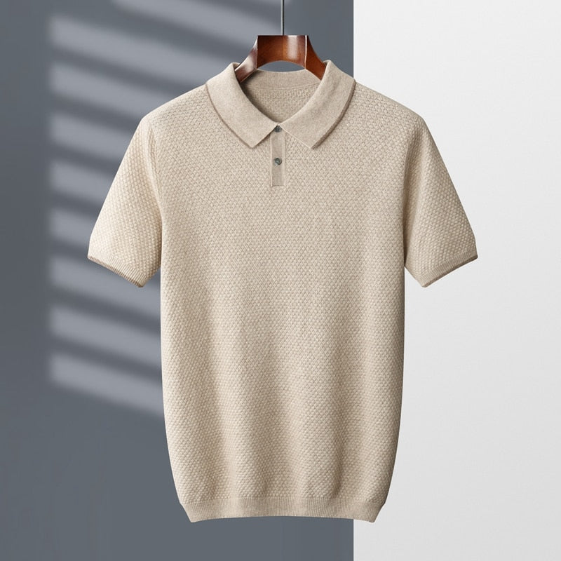 100% Goat Cashmere T-shirt Men's POLO Collar Short Sleeve  Spring and Autumn New Fashion Knitted Pullover Tank Top