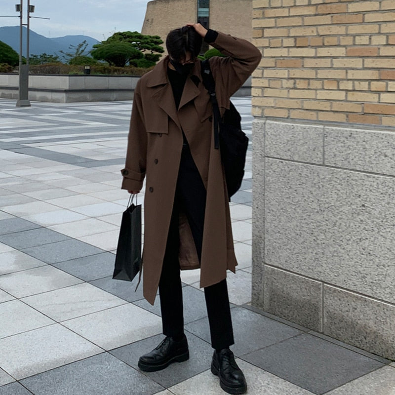 Brand New Spring Trench Korean Men's Fashion Overcoat for Male Long Windbreaker Streetwear Men Coat Outer Wear Clothing
