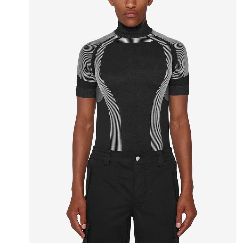 Men's Fashion Long Sleeve T-shirt Elastic T-Shirts Turtleneck Male Contrast Color Tops New Stripe Spliced Clothing
