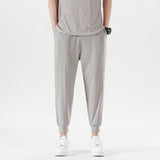 New Summer Men'S Casual Ice Silk Pants Korean Trend Loose Straight Tube Thin Harlan Trousers Quick Drying 9-Point Sweatpants