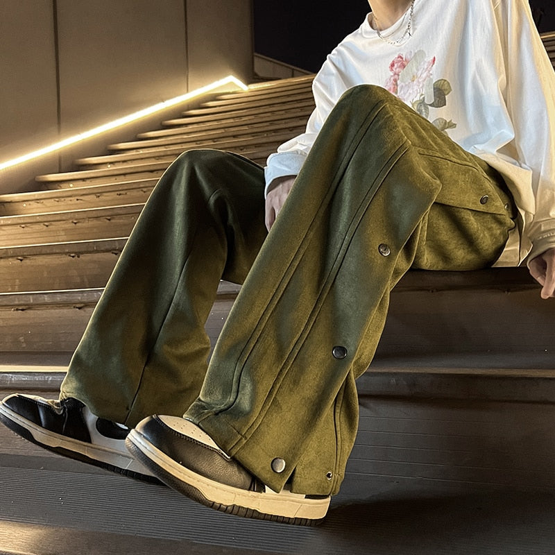 Streetwear Sweatpants Spring Men Pants Overalls Hip Hop Joggers Baggy Loose Side Buttons Trousers