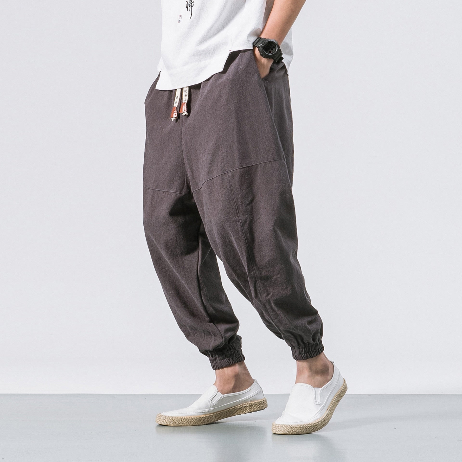 New Chinese Style Harem Pants Men Streetwear Casual Joggers Mens Pants Cotton Linen Sweatpants Ankle-length Men Trousers M-5XL