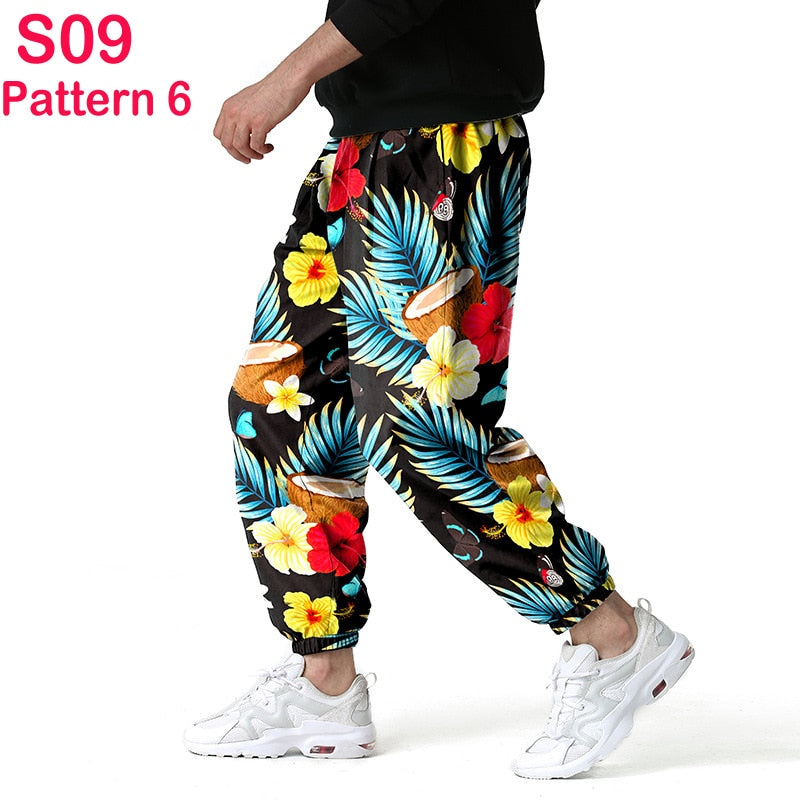 Fashion Traditional Nation Print Cotton Linen Joggers Pants Men Hip Hop Harem Trousers Mens Hippie Casual Streetwear Sweatpants