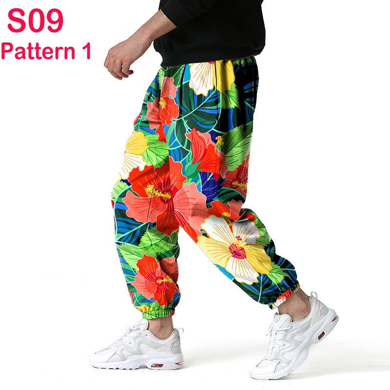 Fashion Traditional Nation Print Cotton Linen Joggers Pants Men Hip Hop Harem Trousers Mens Hippie Casual Streetwear Sweatpants