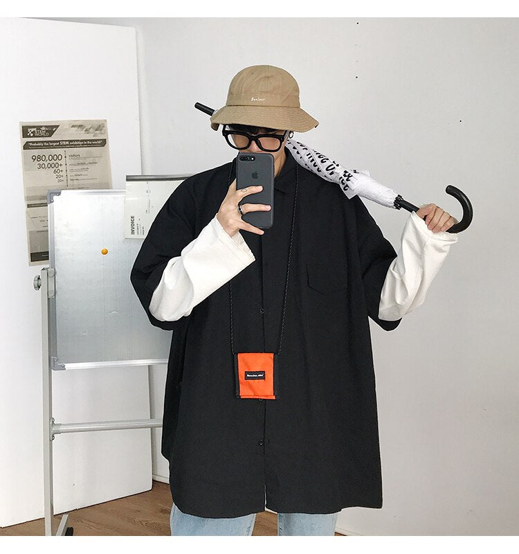 Gotmes Summer New Fashion Loose Solid Shirts Men's  Casual Short Sleeve Shirts Turn-down Collar Clothing Blouses Tops Q02