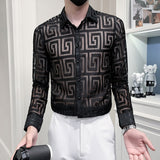 Autumn New Sexy Transparent Lace Shirt Men Clothing Simple All Match Slim Fit Long Sleeve Club/Prom Tuxedo