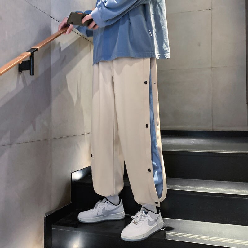 Hybskr Autumn Contrast Color Drawstring Men's Casual Pants Fashion Design Side Bottom Loose Sweatpants Streetwear Male Trouser