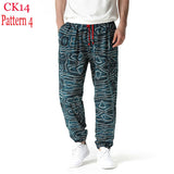 Fashion Traditional Nation Print Cotton Linen Joggers Pants Men Hip Hop Harem Trousers Mens Hippie Casual Streetwear Sweatpants