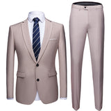 Jacket + Pants 2 Pieces Set Fashion New Men's Casual Boutique Business Dress Wedding Groom Suit Coat Blazers Trousers
