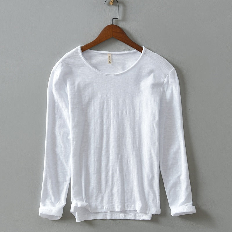 New  Autumn Solid Color Long-sleeved T-shirt Men's Casual Bottoming T-shirt Male Cotton Crew Neck T-Shirt