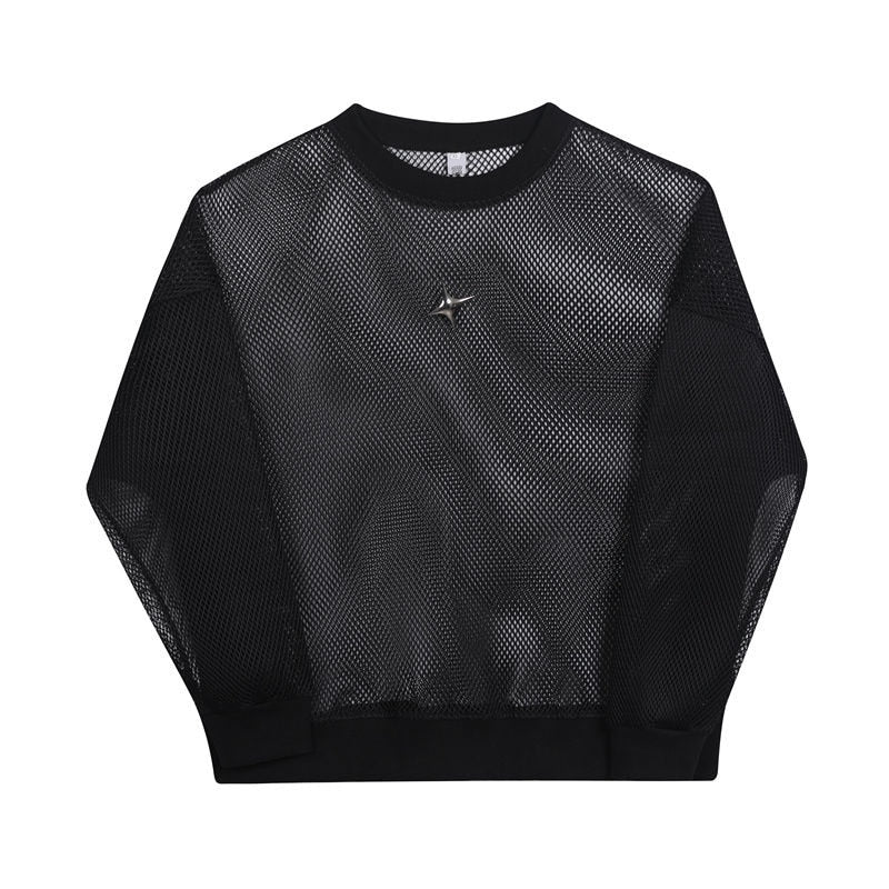 Hollowed Out Mesh Design Long Sleeve Men Sweatshirt 2023 New Autumn Korean Fashion Long Sleeve Male Tops 9A4936