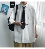 Gotmes Summer New Fashion Loose Solid Shirts Men's  Casual Short Sleeve Shirts Turn-down Collar Clothing Blouses Tops Q02