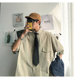 Gotmes Summer New Fashion Loose Solid Shirts Men's  Casual Short Sleeve Shirts Turn-down Collar Clothing Blouses Tops Q02