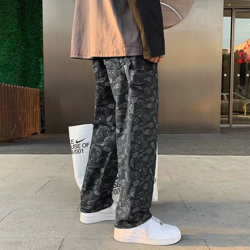 Summer thin men's fashion famous brand versatile loose straight Summer wide leg pants clothes streetwear hiphop denim