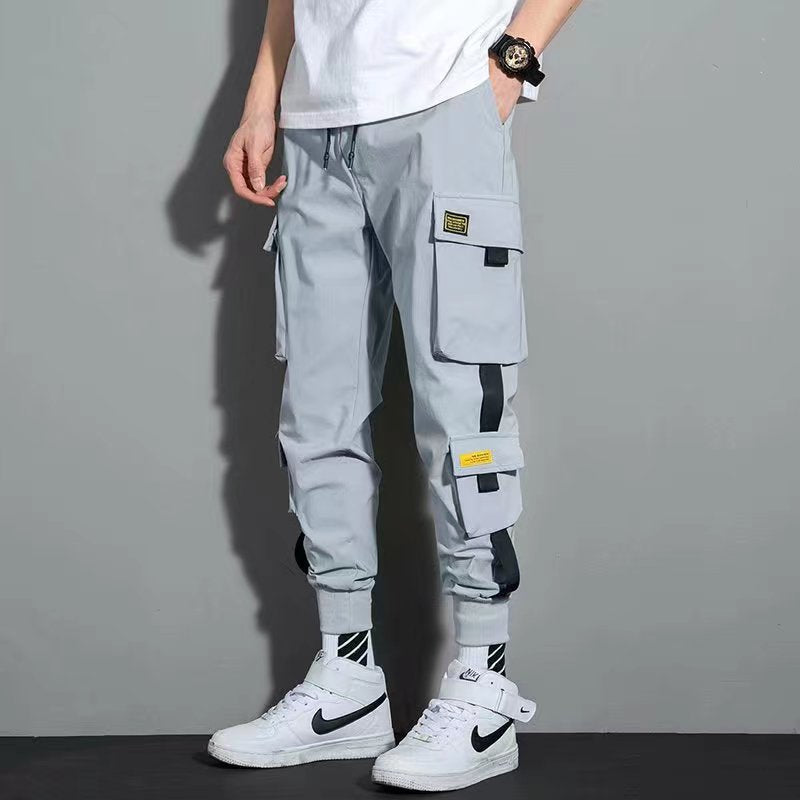 Classic Streetwear Casual Men Ribbons Harem Jogging Pants Male Slim Fit Spring Cargo Pants Multi-Pockets Women Trousers Jo
