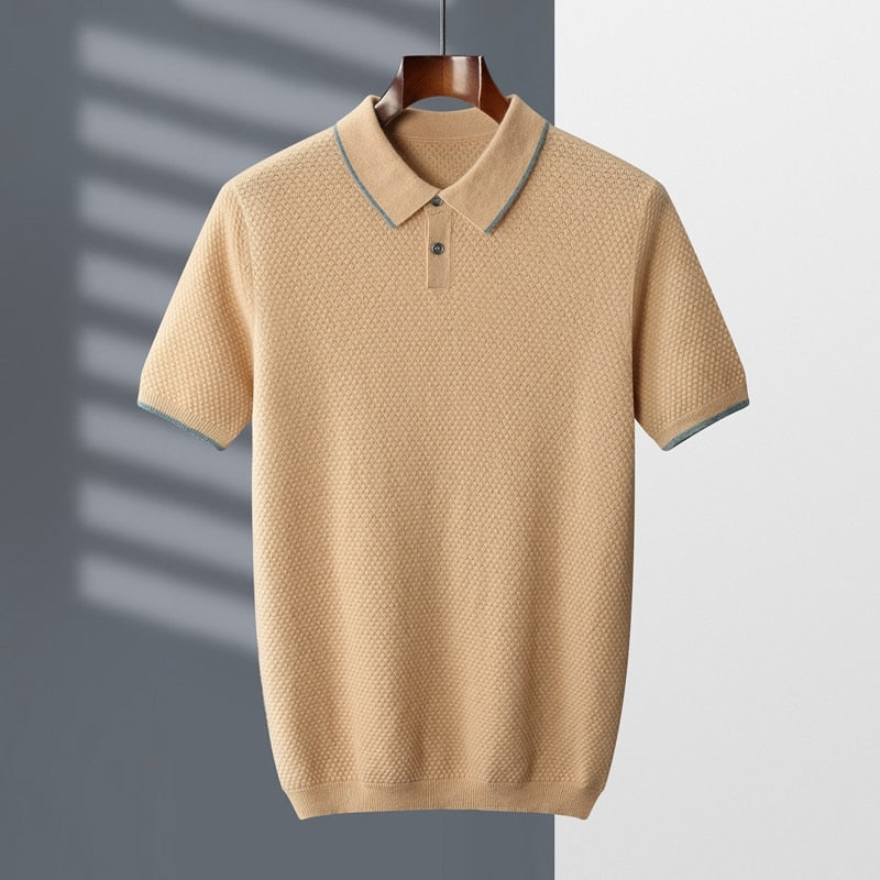 100% Goat Cashmere T-shirt Men's POLO Collar Short Sleeve  Spring and Autumn New Fashion Knitted Pullover Tank Top