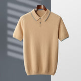100% Goat Cashmere T-shirt Men's POLO Collar Short Sleeve  Spring and Autumn New Fashion Knitted Pullover Tank Top
