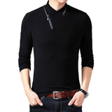 Brand  New Style Cotton Men's T-shirt Long Sleeve T Shirt Men Solid Color Zipper Print Collar Oversized T Shirt