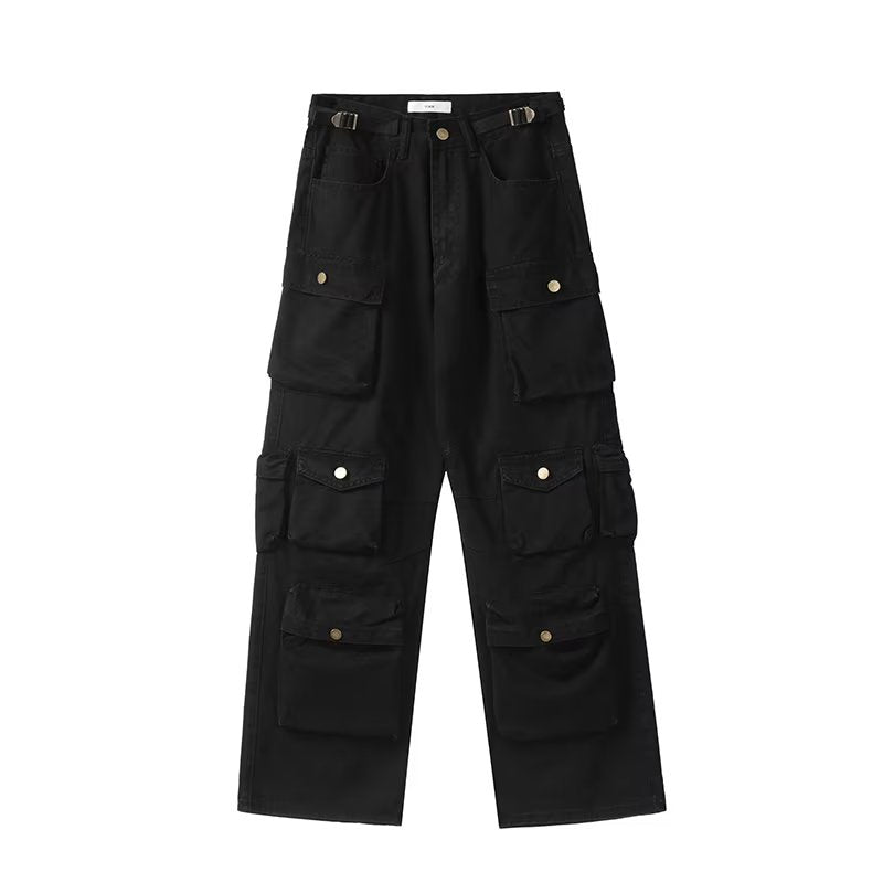 Y2K Cargo Pants Multi-pocket Overalls Men Harajuku Casual Women Baggy Trousers Oversize Straight Mopping Pants Spring Autumn New