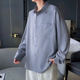 New Casual Khaki Long Sleeve Shirt Mens Pure Color Loose Casual Button Easy-care Dress Shirt for Men Clothing Streetwear