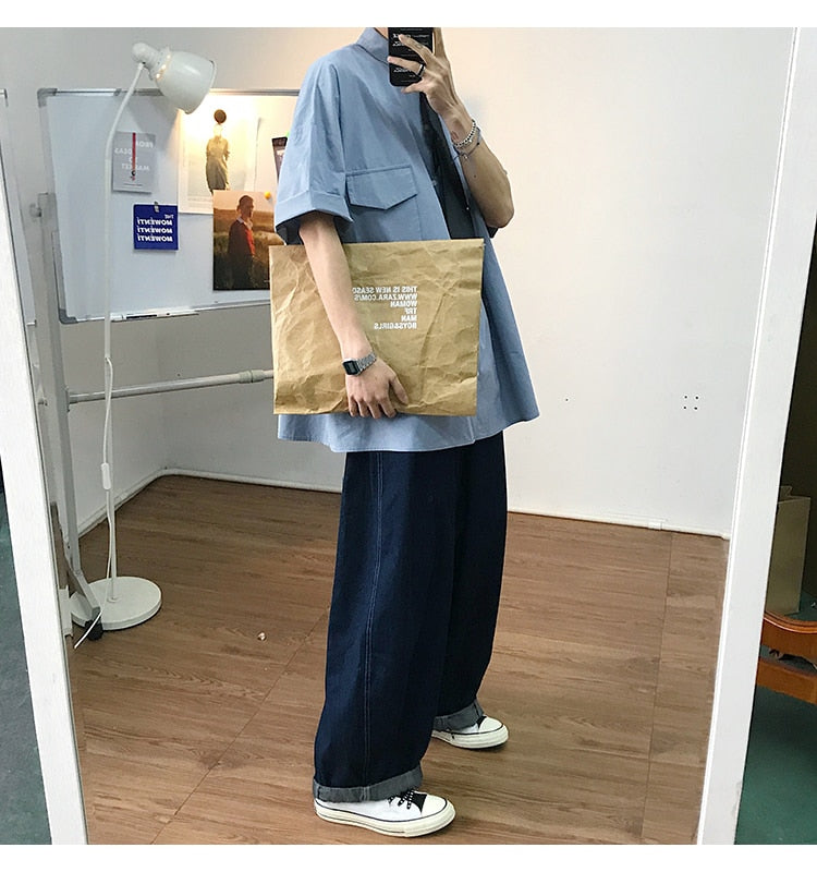 Gotmes Summer New Fashion Loose Solid Shirts Men's  Casual Short Sleeve Shirts Turn-down Collar Clothing Blouses Tops Q02