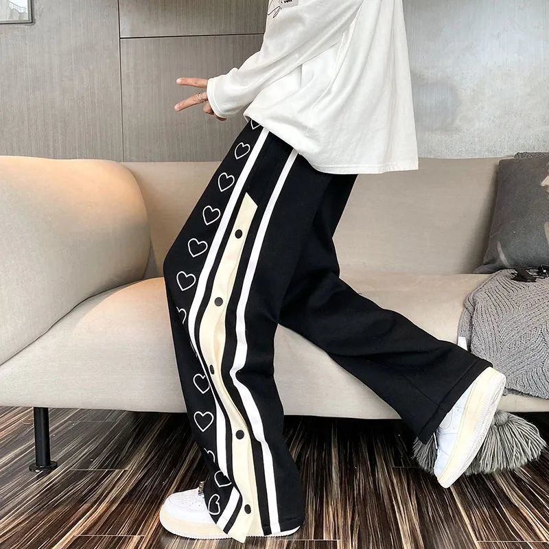 Harajuku Wide leg Sweatpants Male Oversize Men Streetwear Side Button Baggy Pants Casual Sport Split Basketball Track Trousers