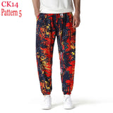 Fashion Traditional Nation Print Cotton Linen Joggers Pants Men Hip Hop Harem Trousers Mens Hippie Casual Streetwear Sweatpants